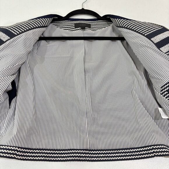 J Crew Striped Knit Jacket Women 6 Navy White Lady Cropped Zip Preppy Nautical - Picture 11 of 12